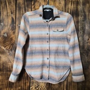 Woolrich Wool Blend Striped Button Up Shirt Jacket Shacket Pockets Small